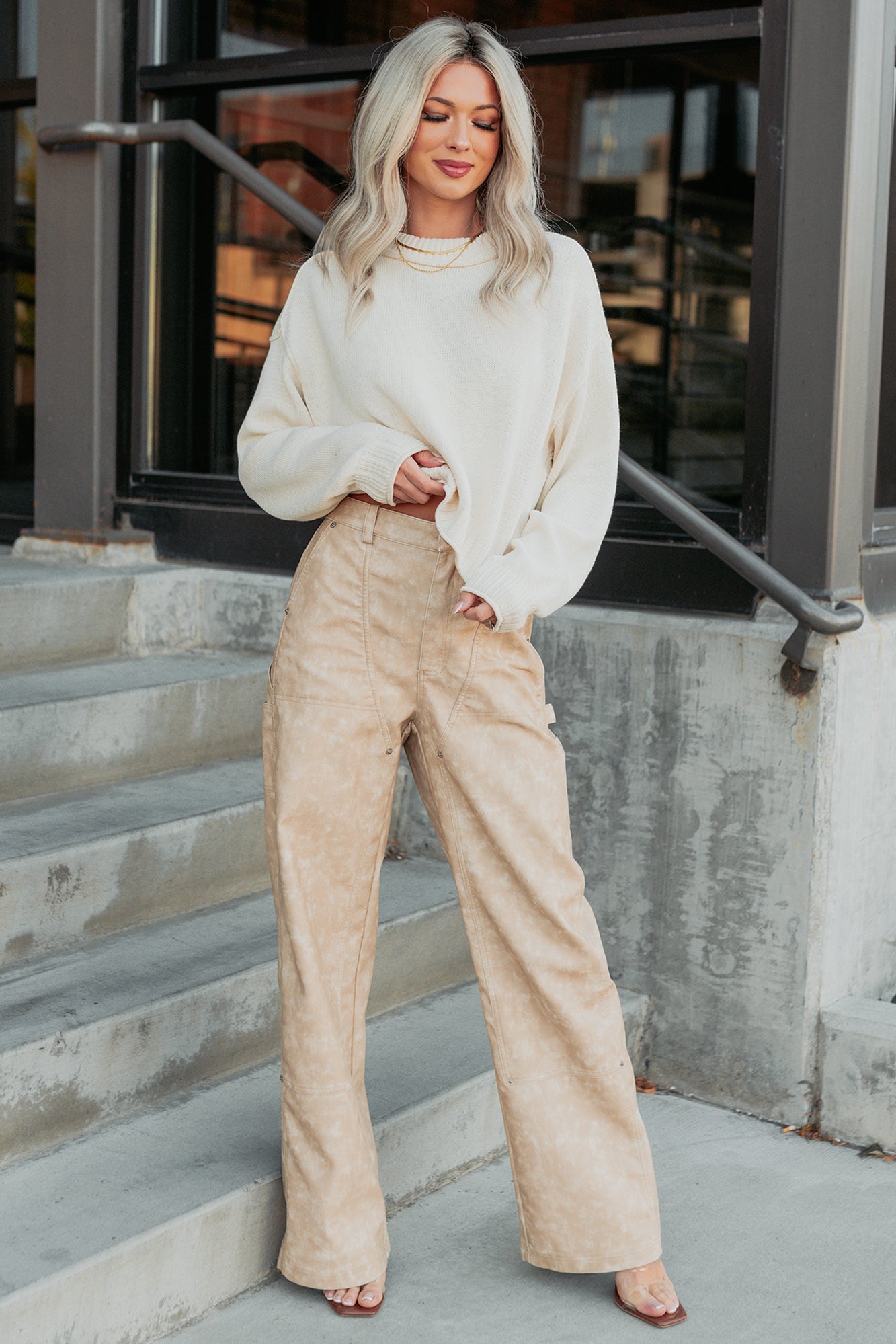 Vincent Faux Leather FORE Carpenter Pants (Beige)