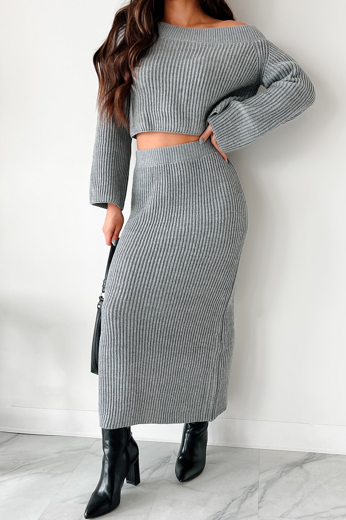 Wish I Could Sweater Knit Long Skirt (Heather Grey)