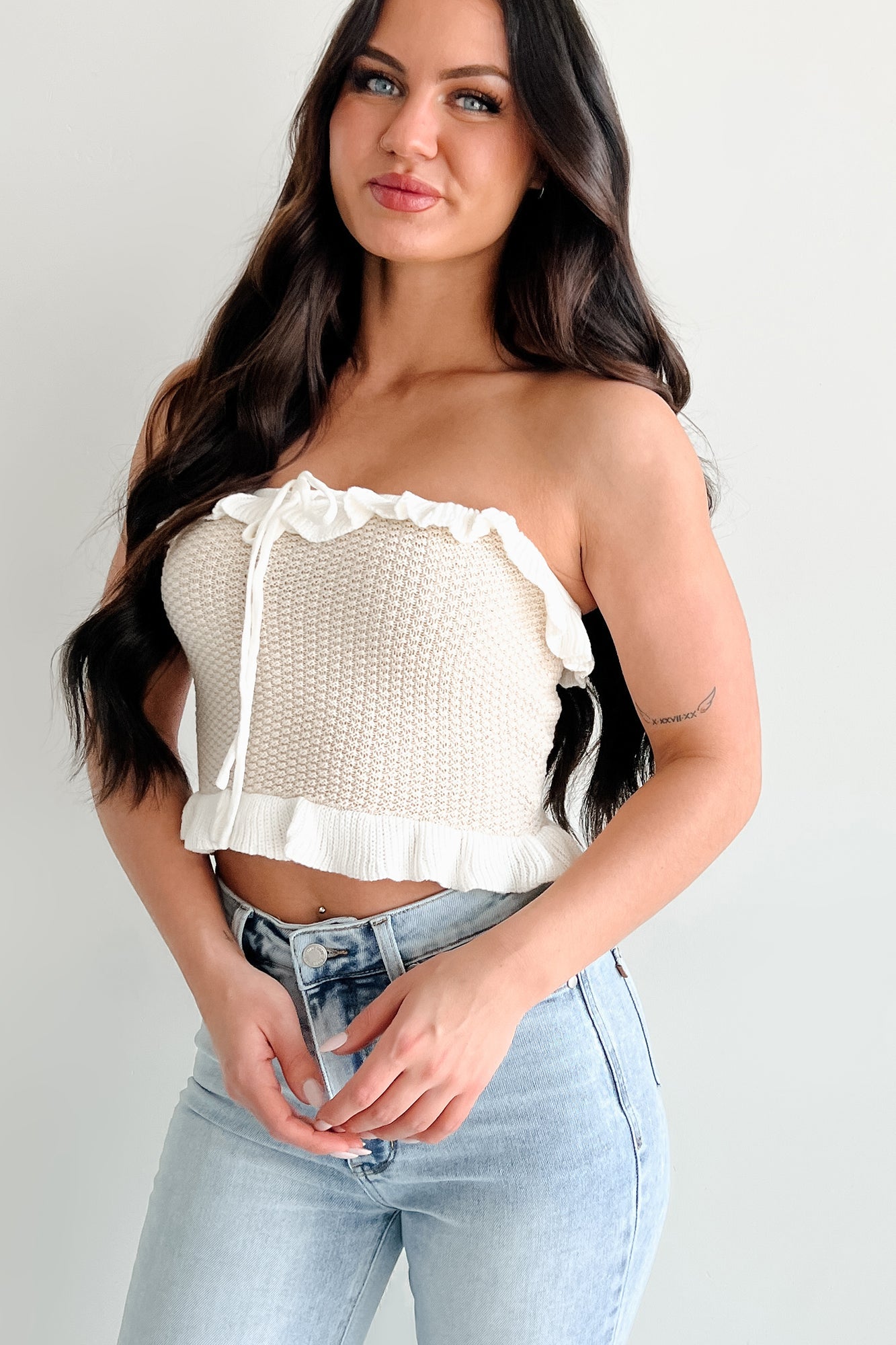 Warmth Within Ruffled Sweater Knit Tube Top (Natural)