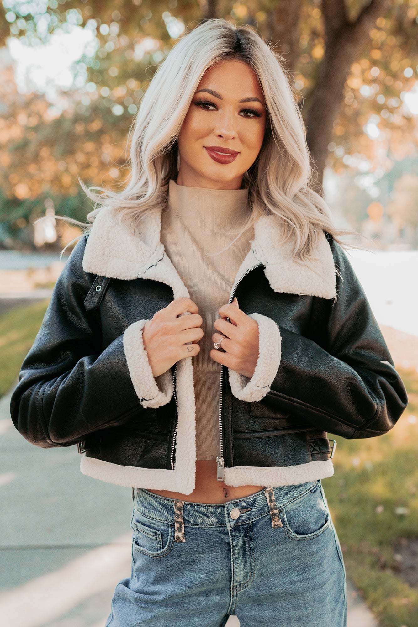 Urban Chill Faux Leather Sherpa Lined Jacket (Black/Beige)