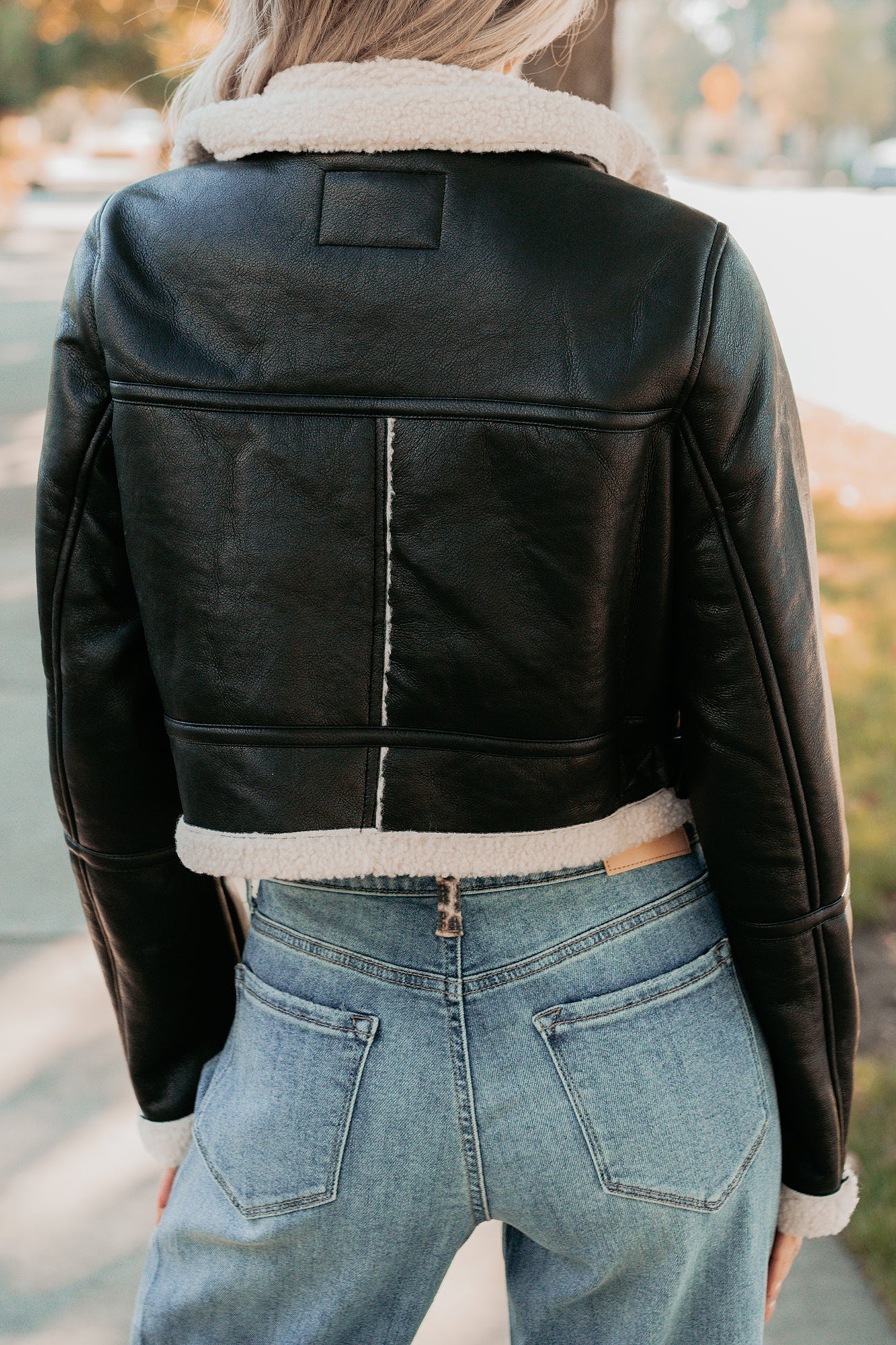 Urban Chill Faux Leather Sherpa Lined Jacket (Black/Beige)
