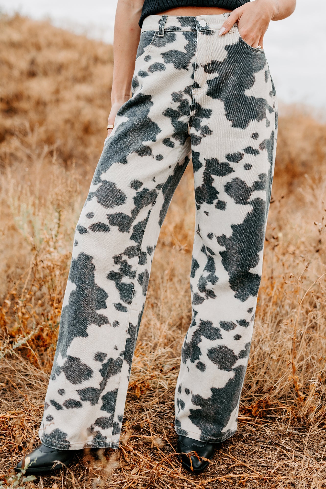 Willis Wide Leg Cow Print Klesis Jeans (Brown)