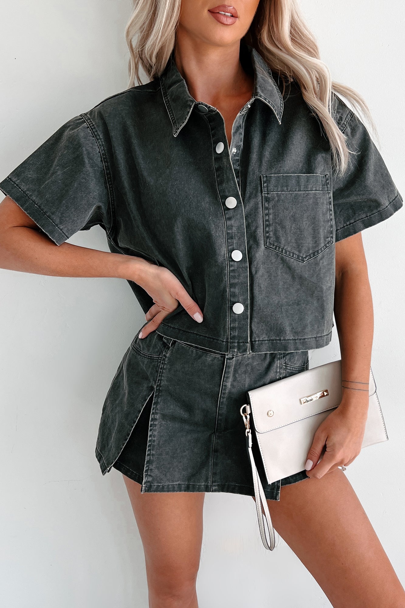 Tory Boxy Denim Button-Up Shirt (Washed Grey)