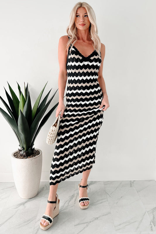 Simply Striped Sweater Knit Maxi Dress (Black Combo)