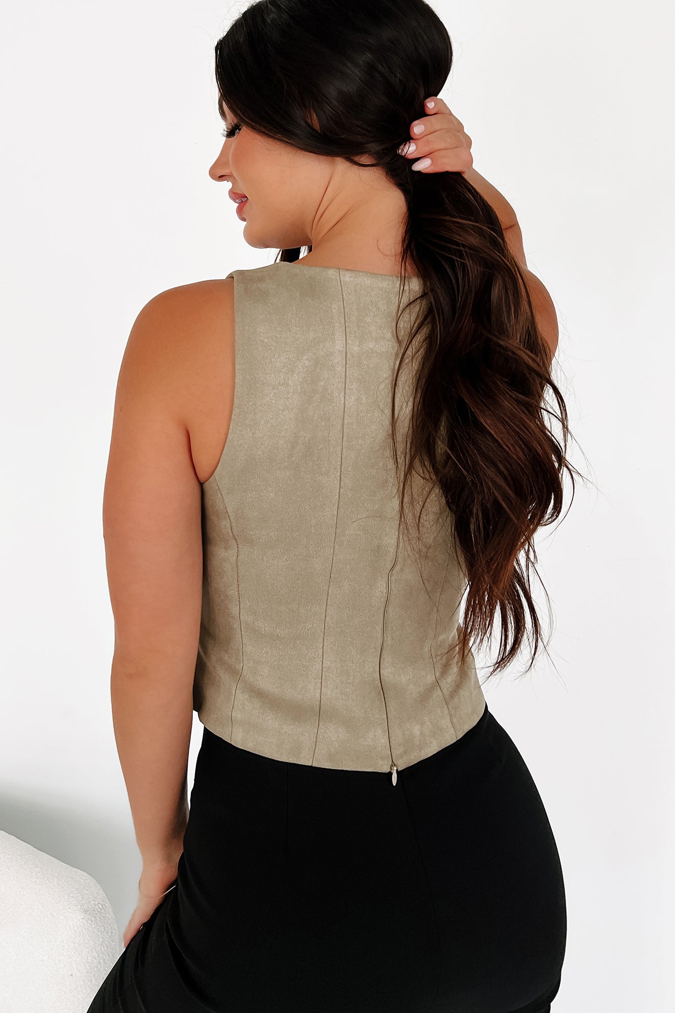 Style Disruptor Faux Suede Lace-Up Top (Olive)