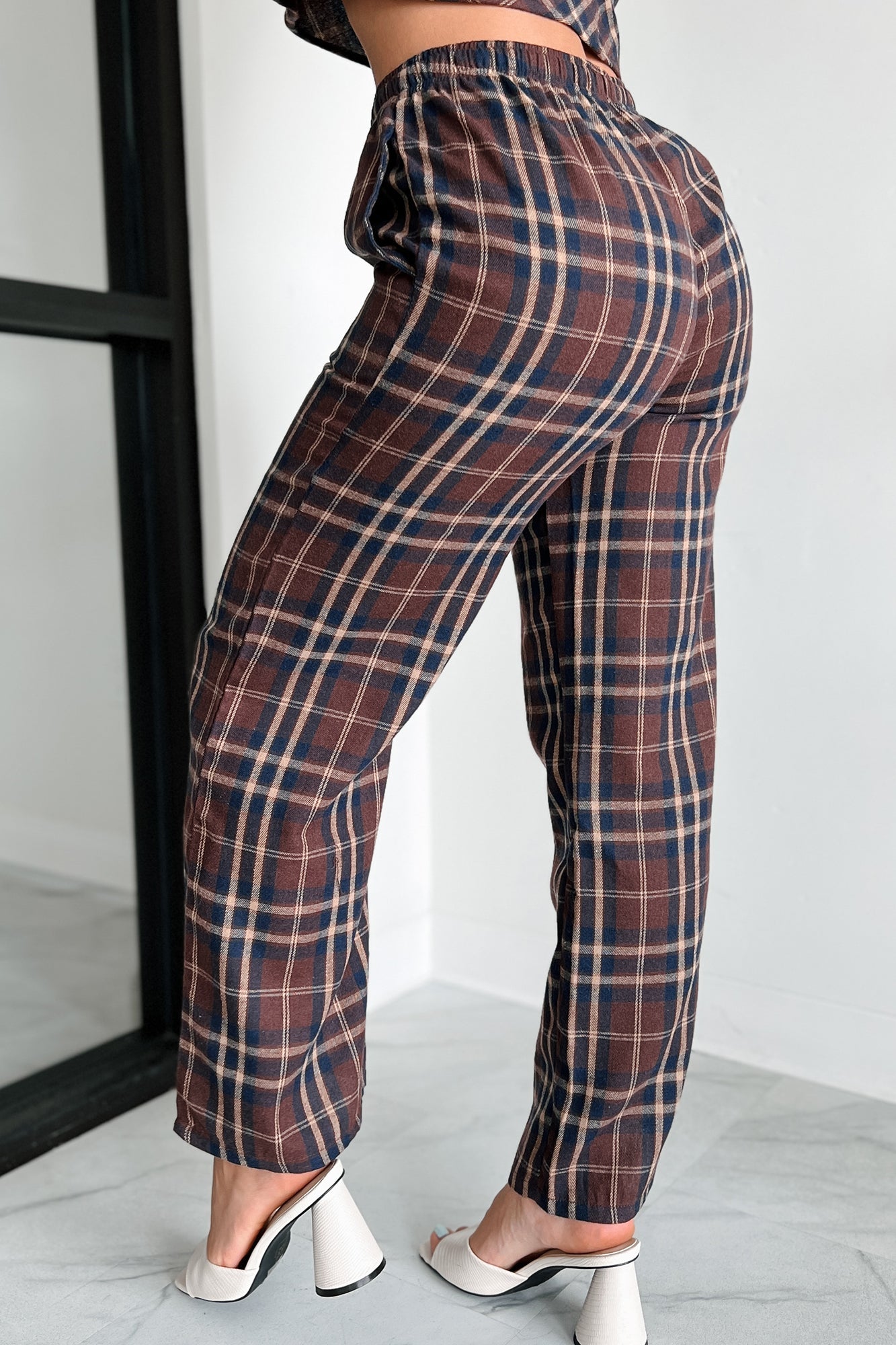Picnics In September Plaid Flannel Two Piece Set (Brown/Navy)