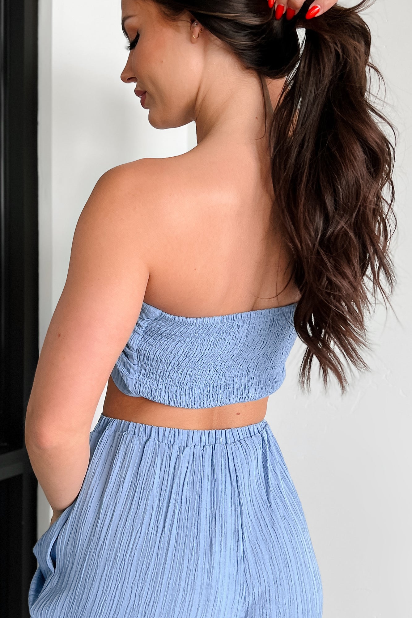 Sizzling Summer Ruched Bandeau Top (Lotus Blue)