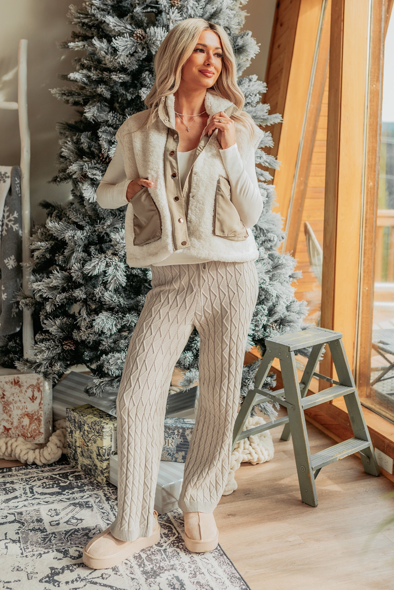 Taking To Heart Cable Knit Fore Pants (Taupe Grey)