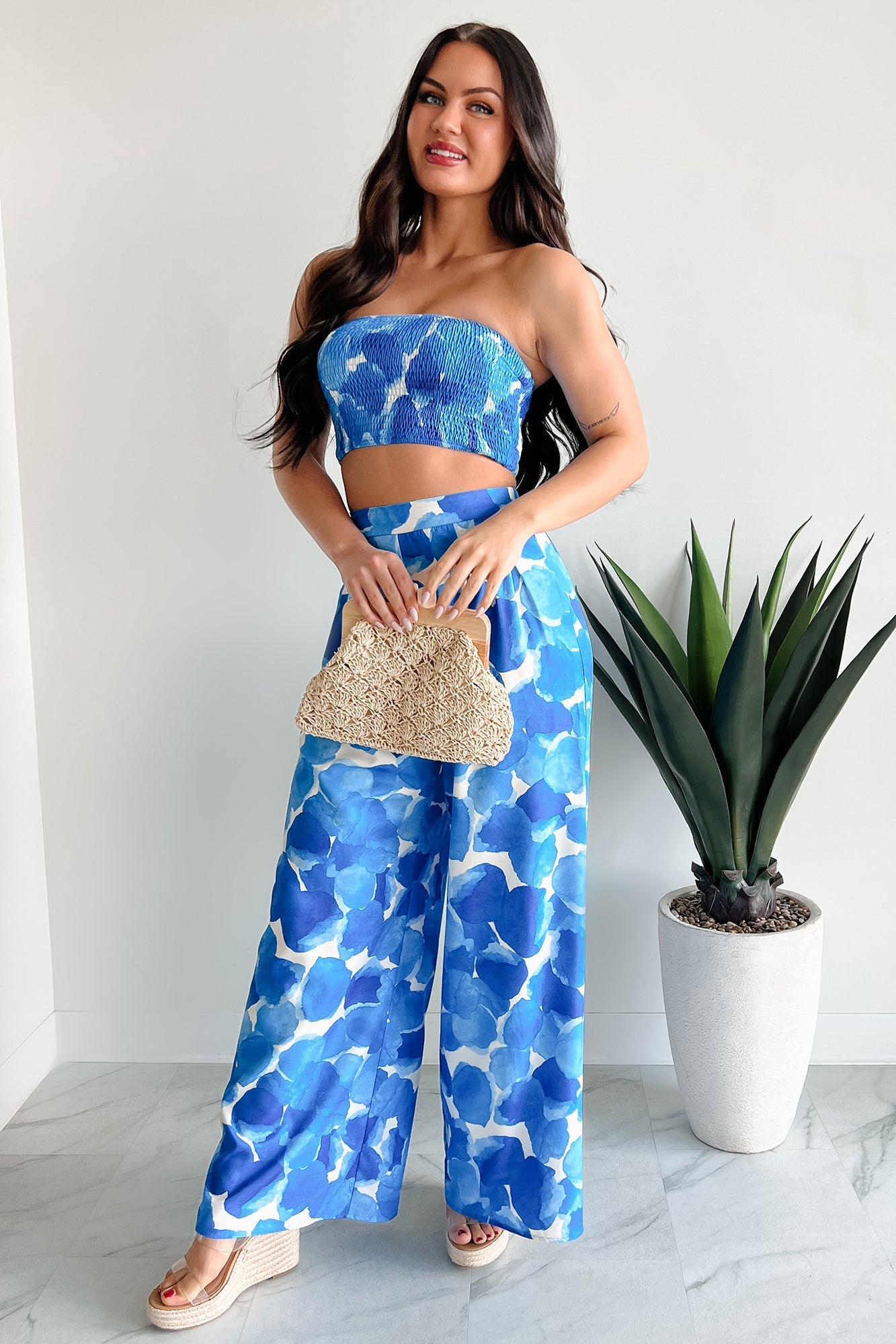 Wandering Freely Two-Piece Bandeau Pant Set (Blue)