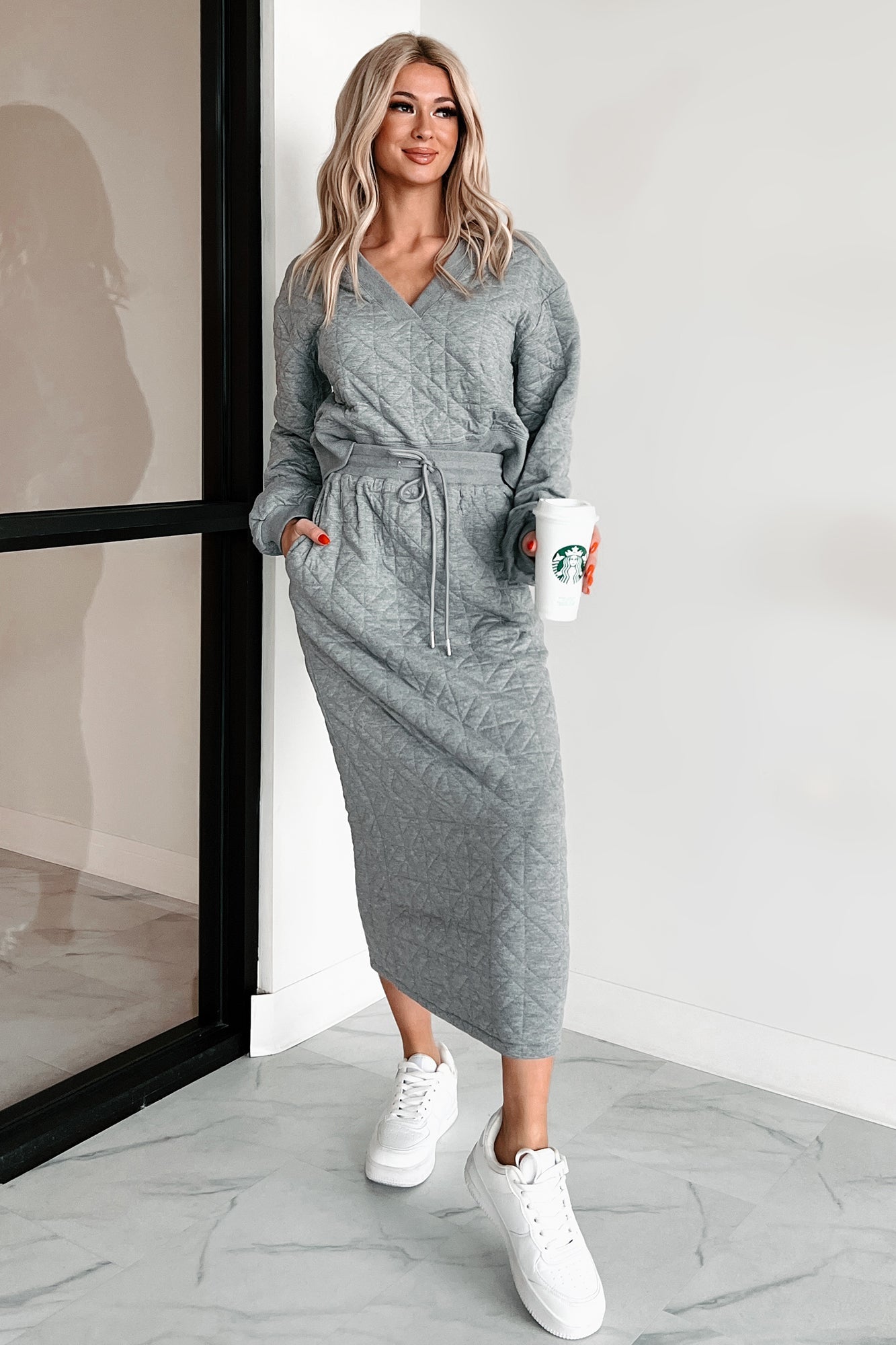 What Matters Most Quilted Sweater & Skirt Set (Heather Grey)