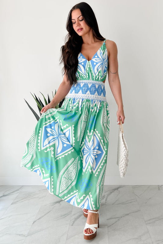 Walking Tall Tropical Print Maxi Dress (Green/Multi)