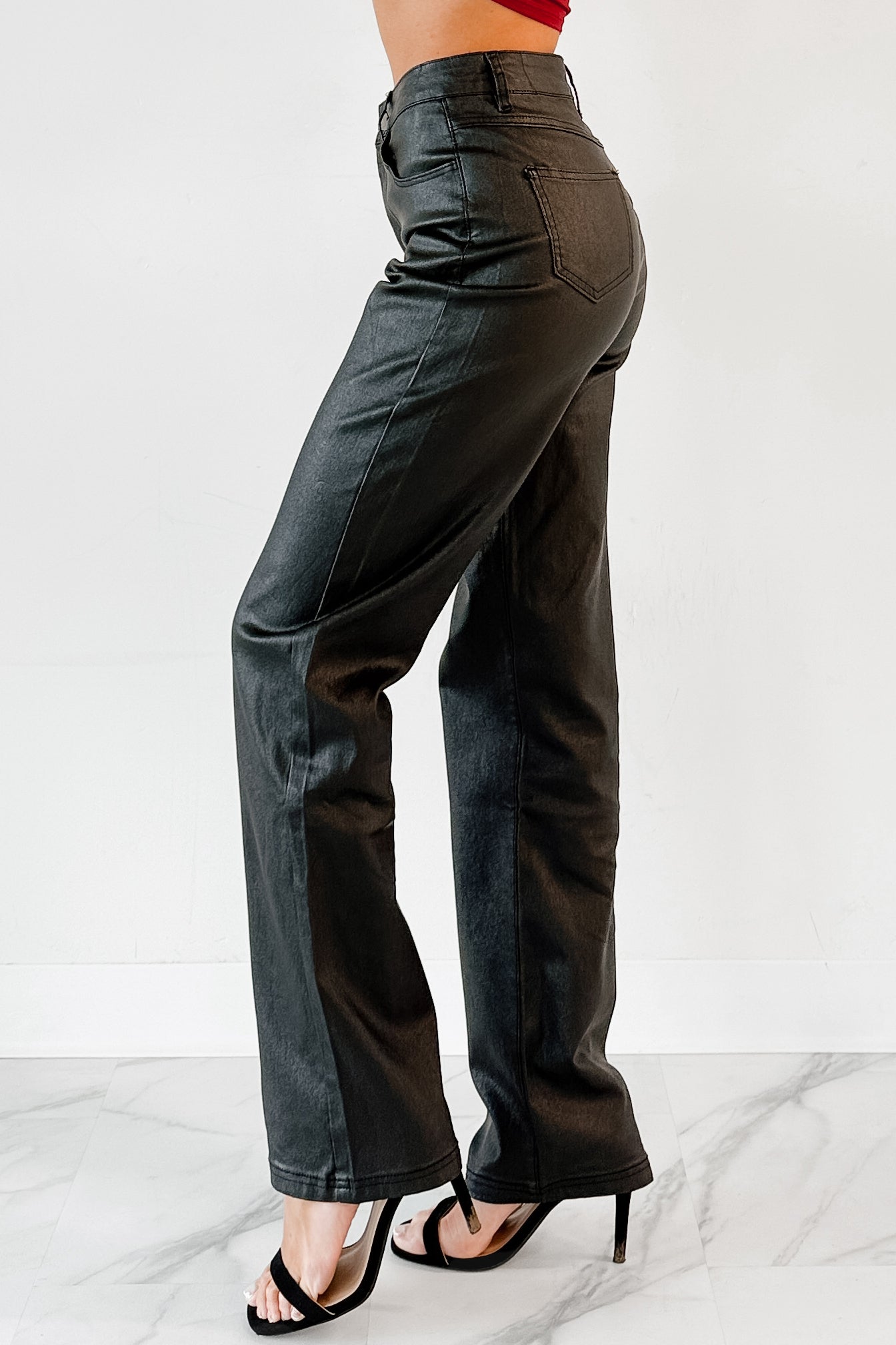 Truett Straight Leg Faux Leather Pants (Black)
