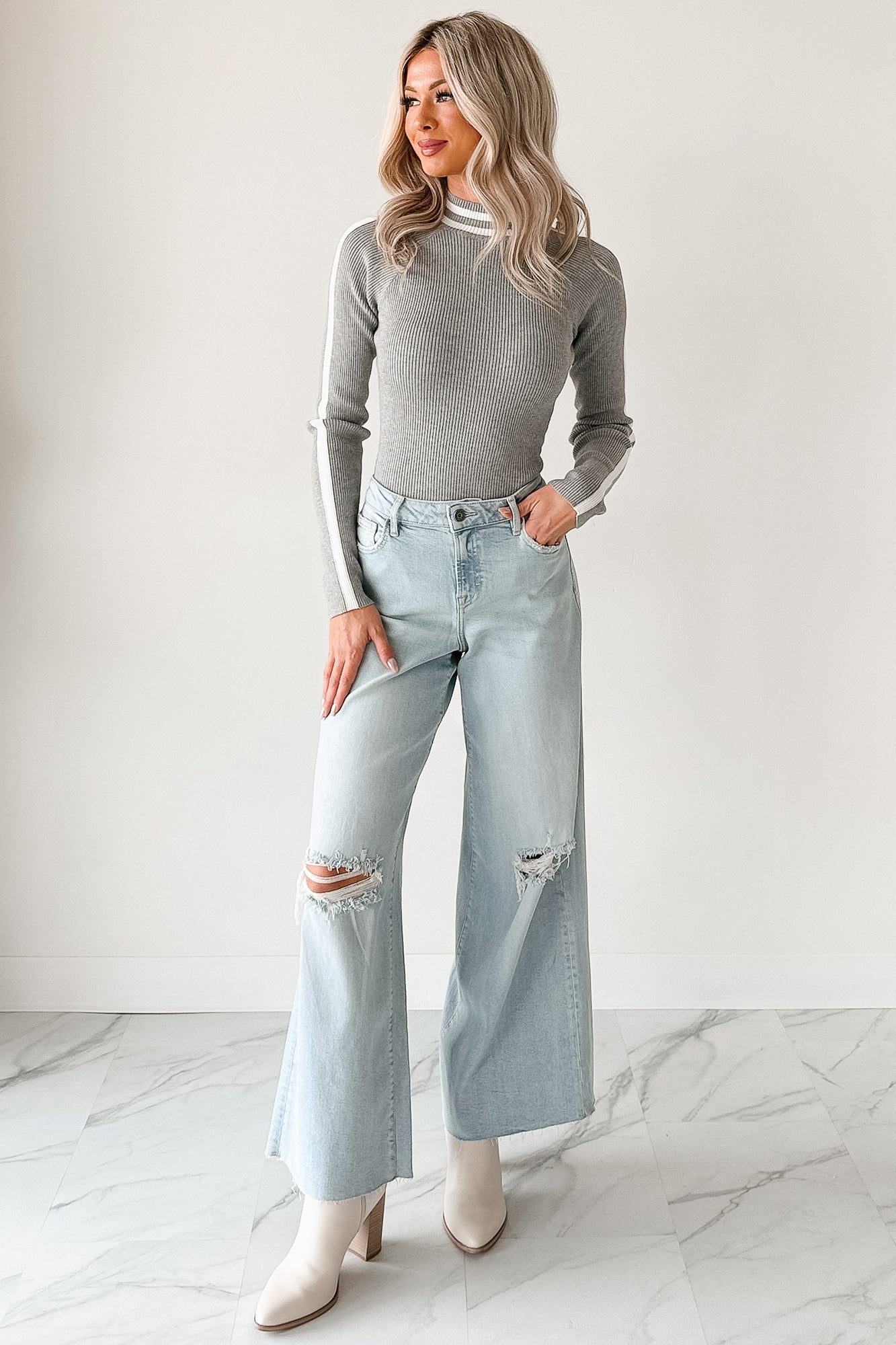 Vivienne Wide Leg Ripped Hidden Jeans (Light)