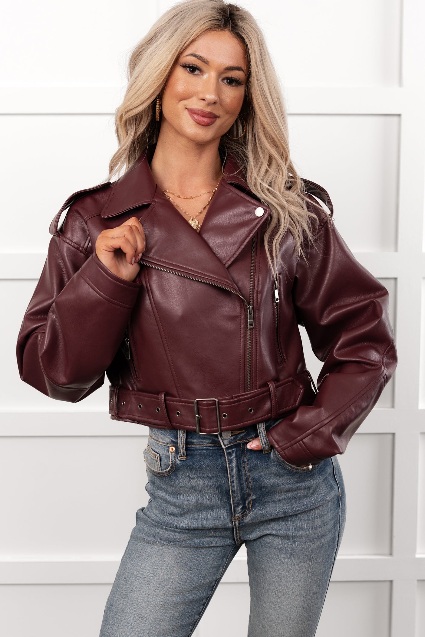 Rule Maker Faux Leather Cropped Jacket (Wine)