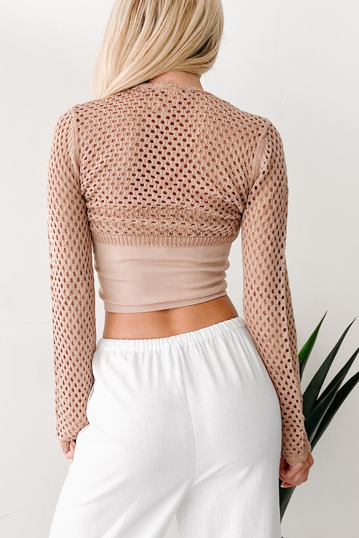 Riding Free Front Tie Crochet Top (Taupe)