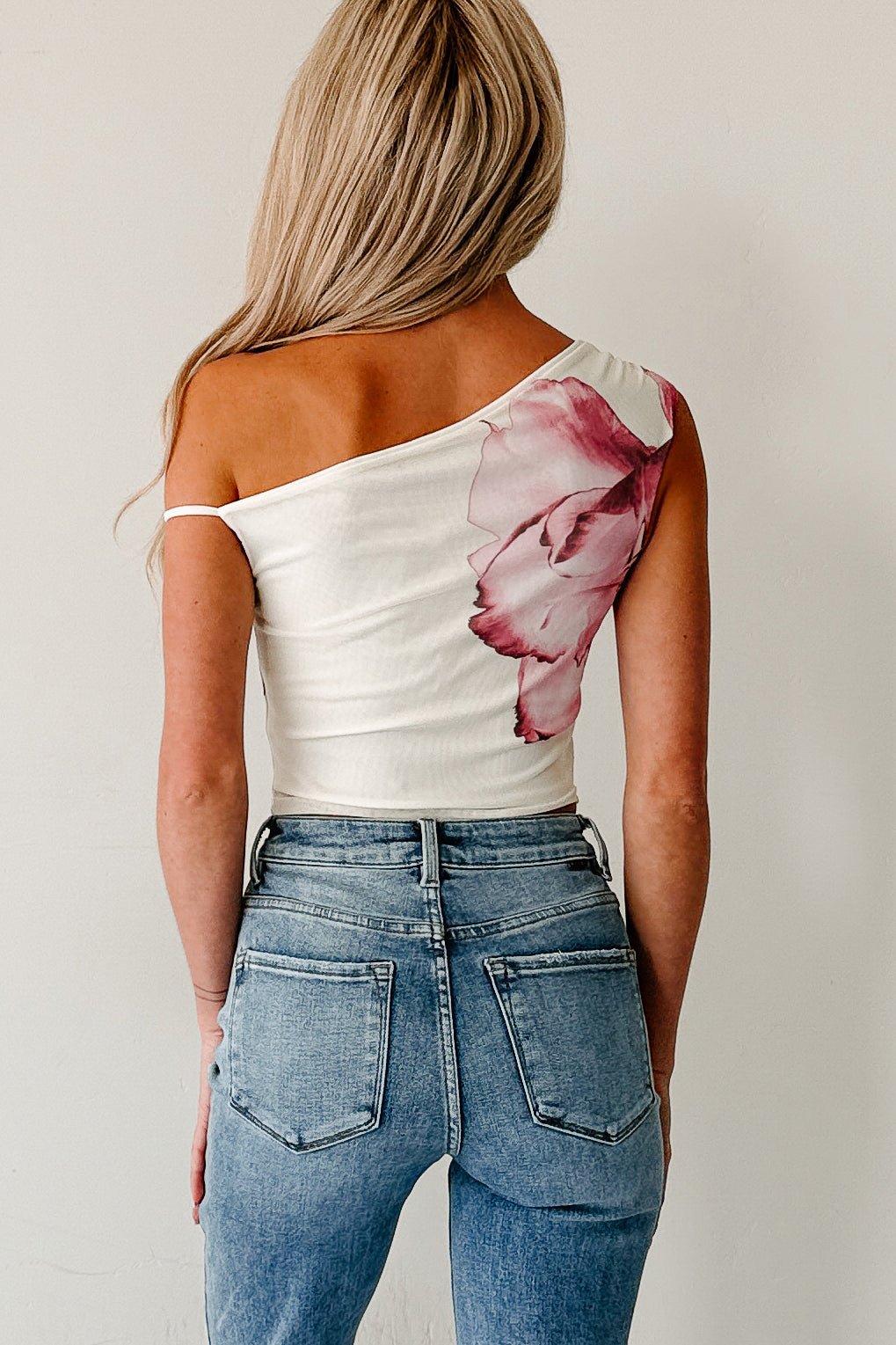 Swipe Season One Shoulder Floral Top (Cream/Pink)