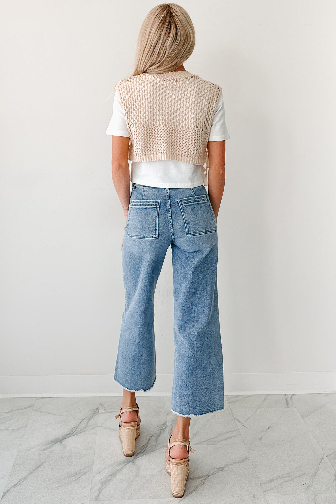 Too Cool To Care Layered Crochet Vest Tee (Bone)