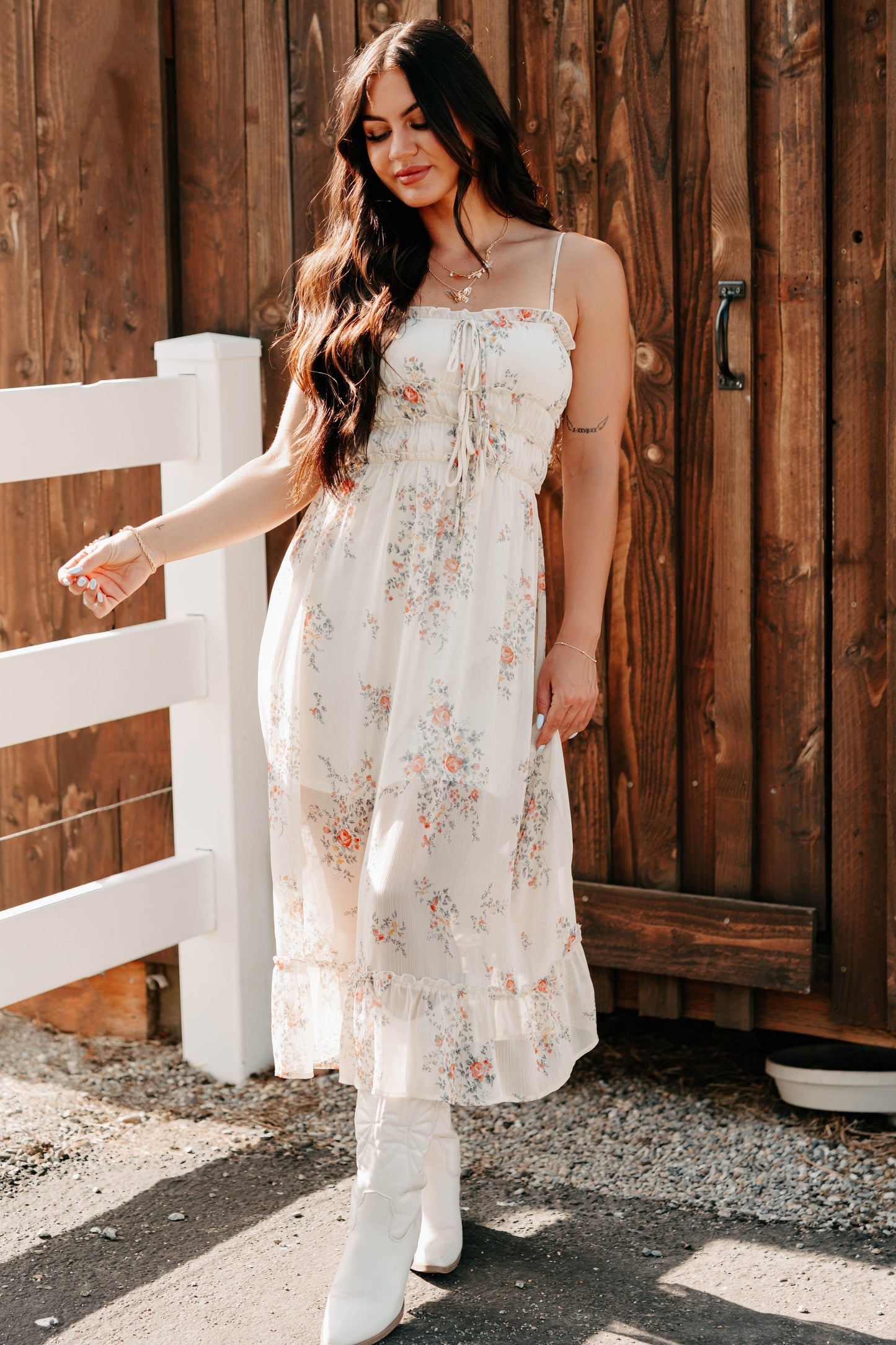 Peach Please Sleeveless Floral Midi Dress (Cream/Multi)