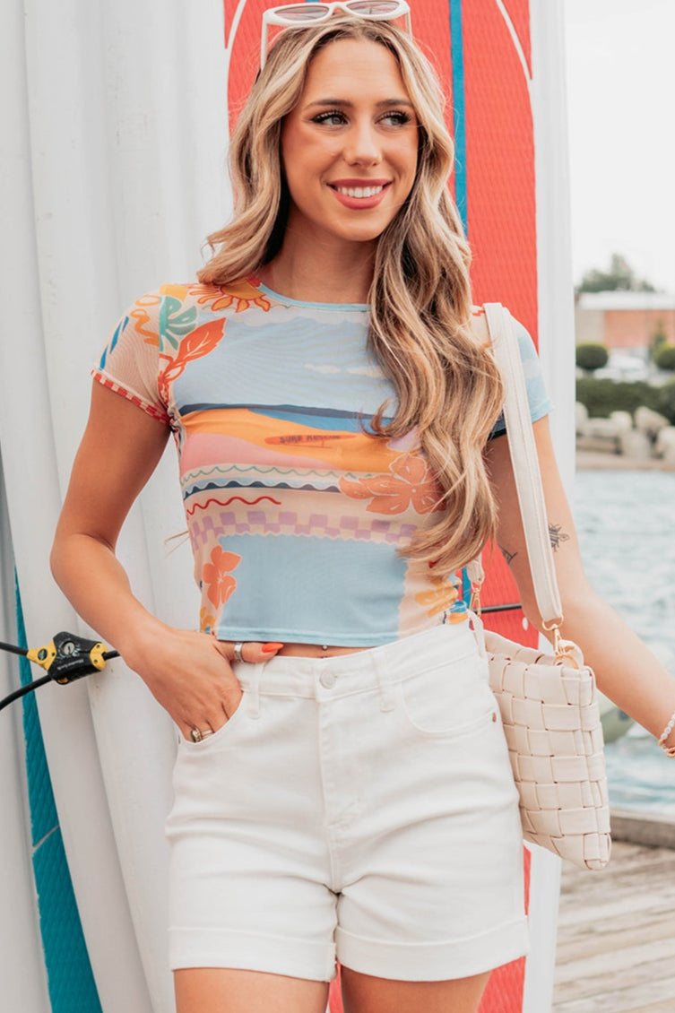 SPF & Secrets Short Sleeve Mesh Print Top (Multi)