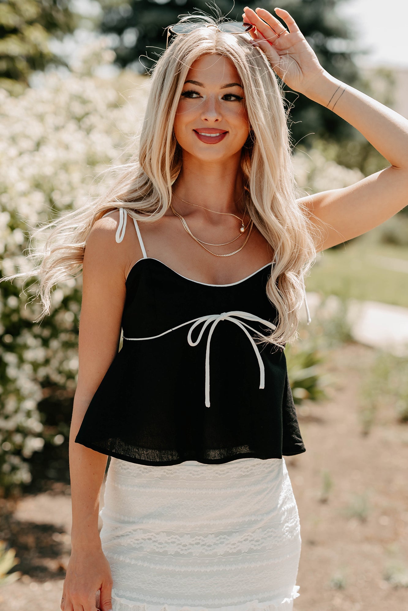 The Air I Breathe Linen Shoulder Tie Tank Top (Black)