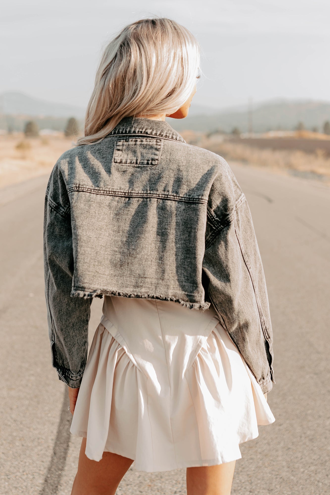 On The Loose Washed Denim Crop Jacket (Black)