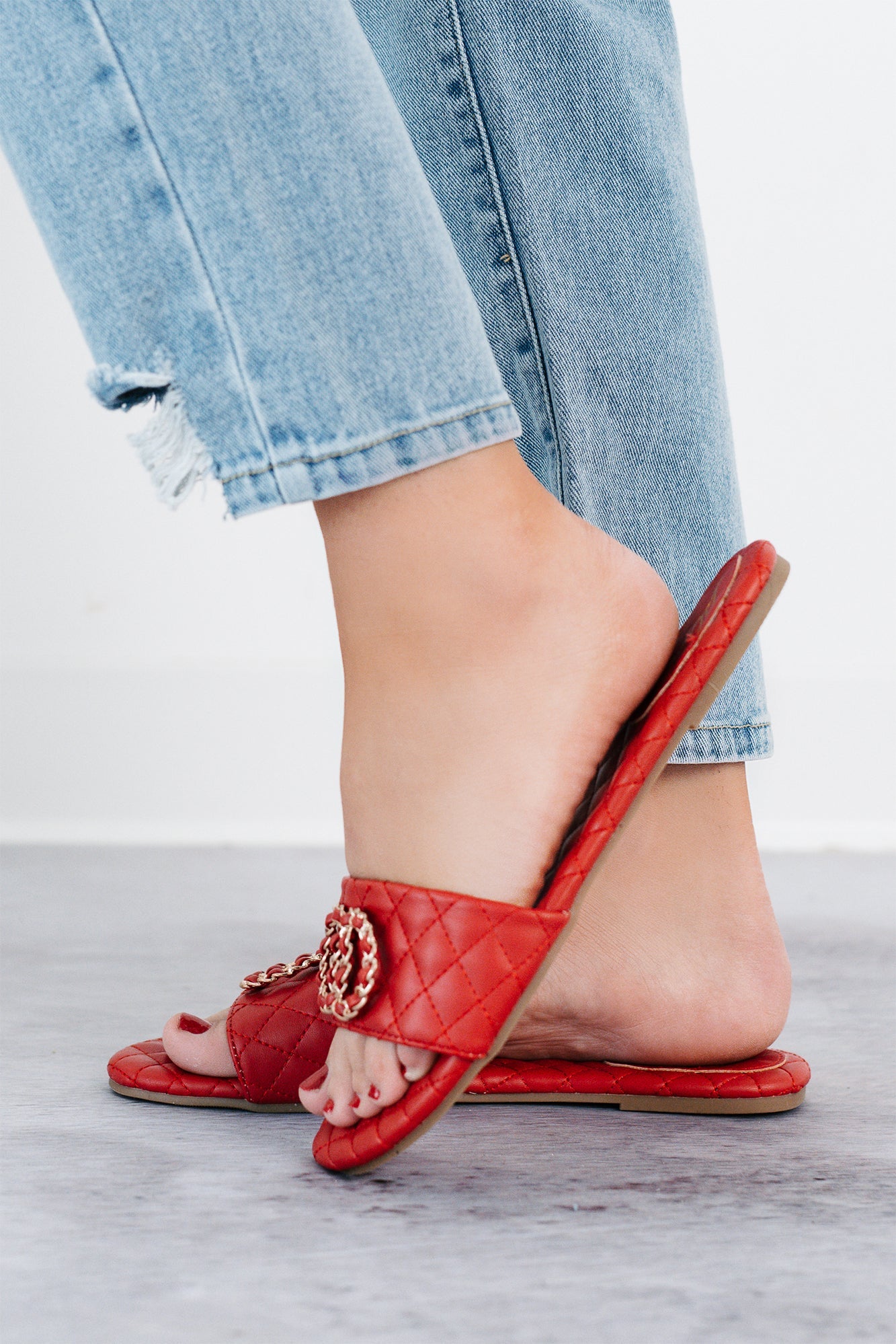 Own Your Elegance Quilted Leather Sandals (Red)